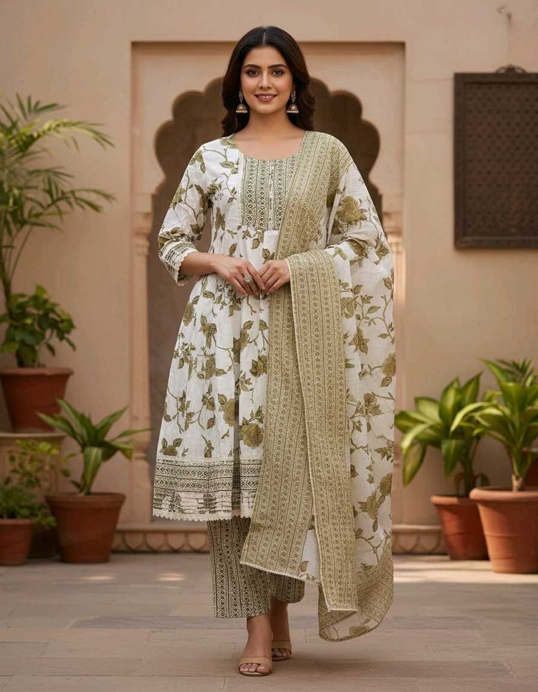 Elegant White Floral Kurta Set