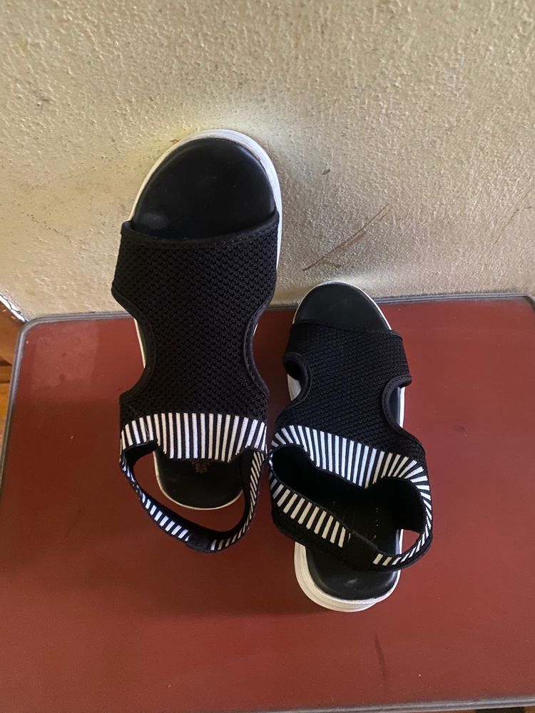 Black &amp; White Striped Sandals