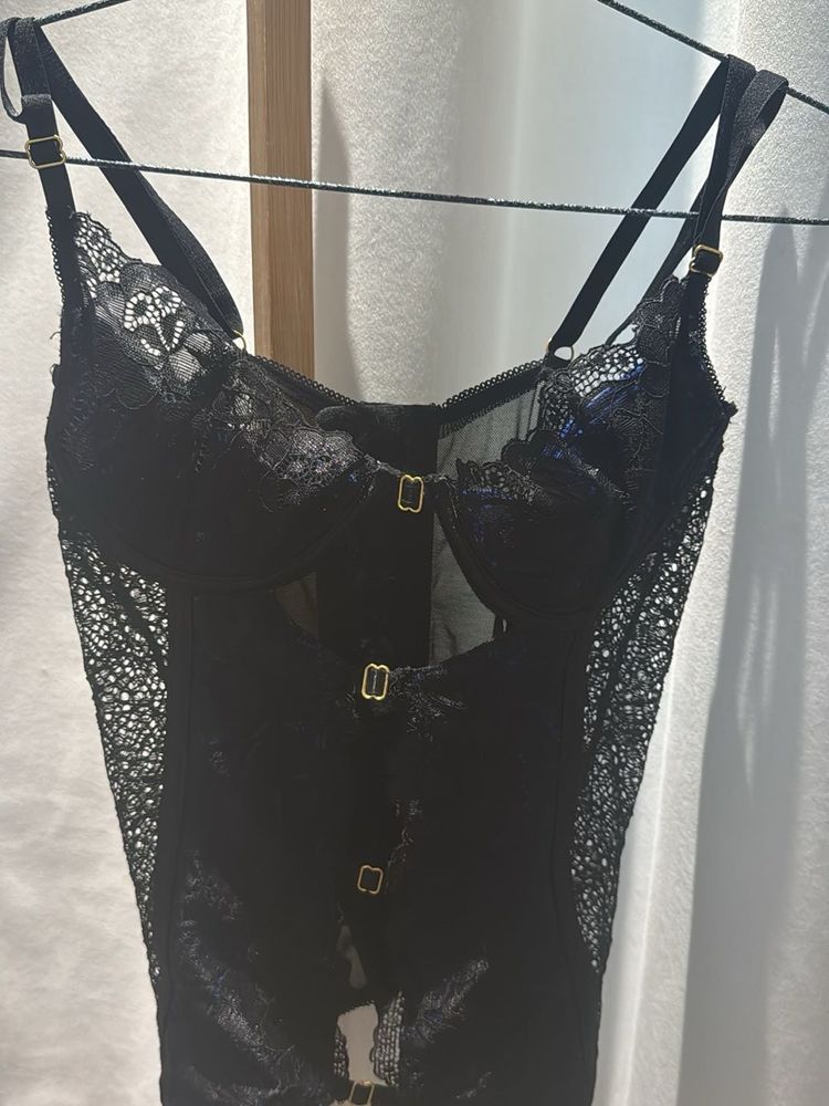 Two-Tone Black &amp; Blue Lace Corset