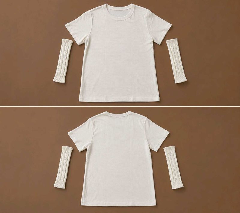 Y2K Cream Tee &amp; Knit Arm Warmers | L