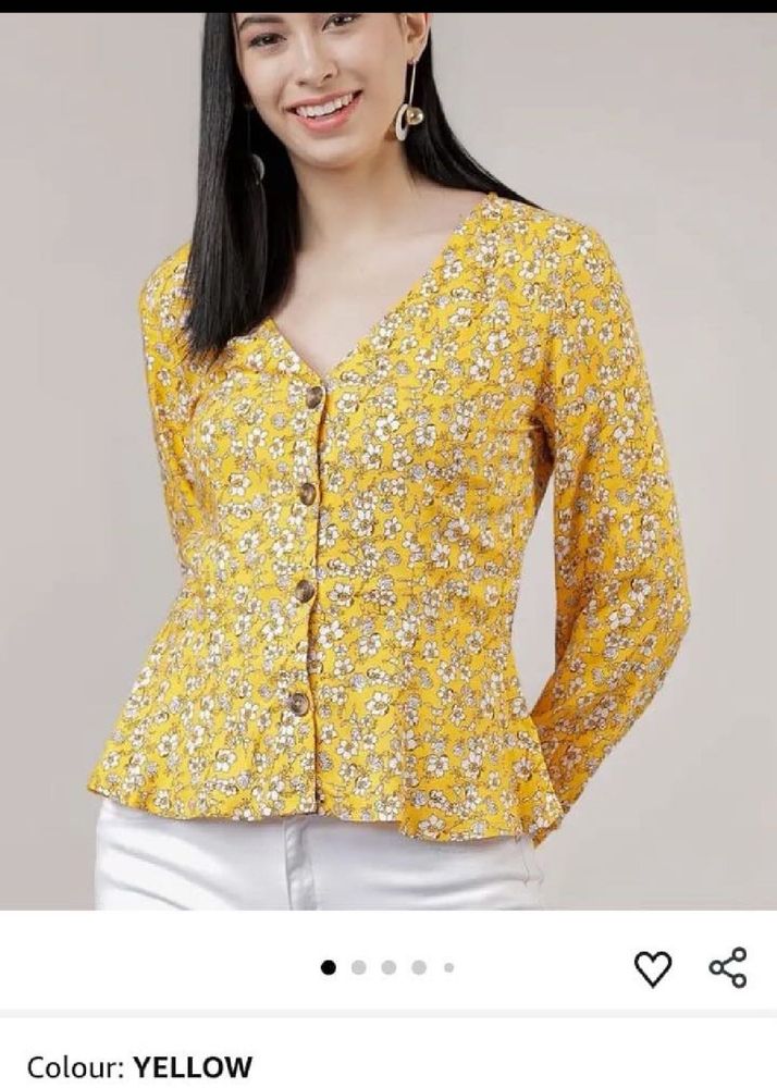 Yellow Floral Print Peplum Top