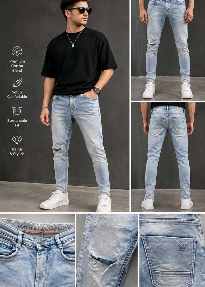 Men's Premium Light Wash Ripped Jeans