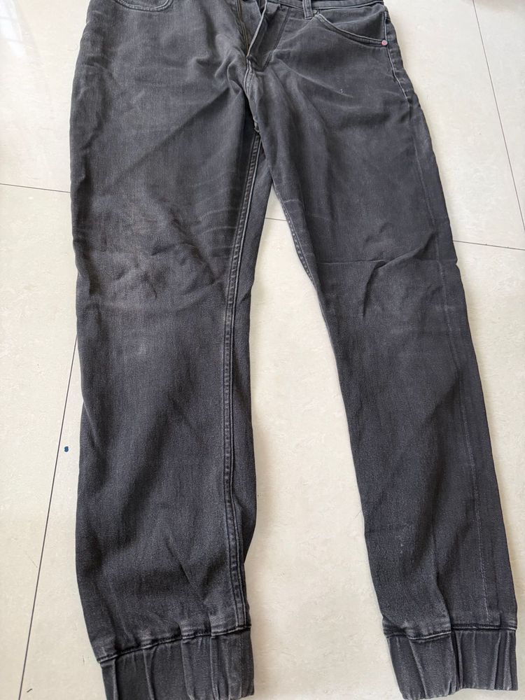 Grey Denim Jogger Pants