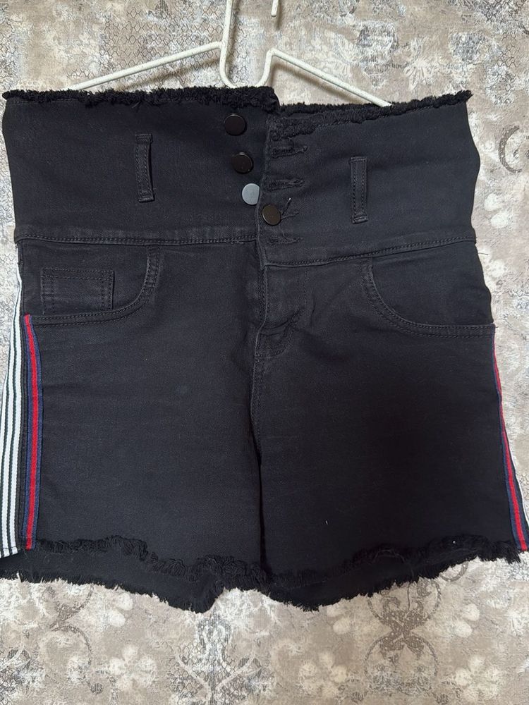 Black High-Waisted Denim Shorts