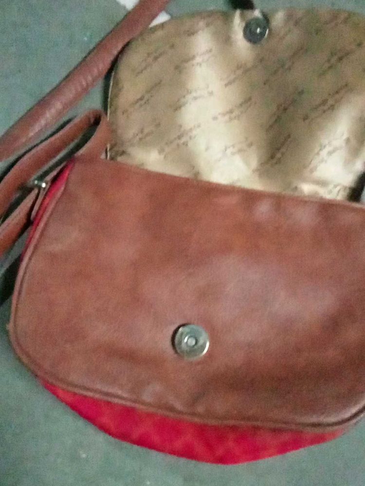 Brown &amp; Red Crossbody Bag