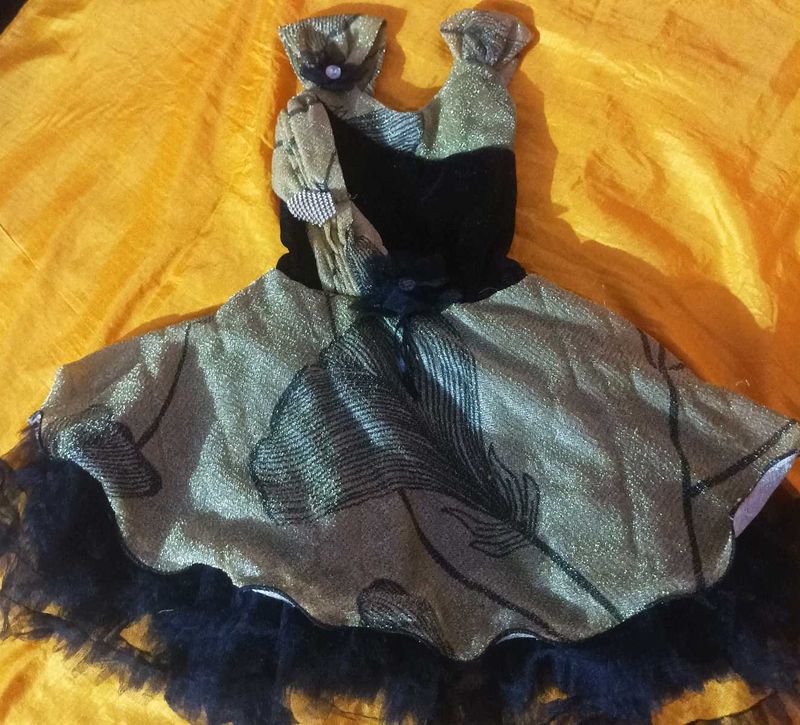 Baby Girl Party Wear Frock 12-18 Months - Golden B