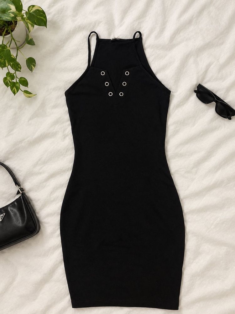Chic Black Halter Neck Mini Dress