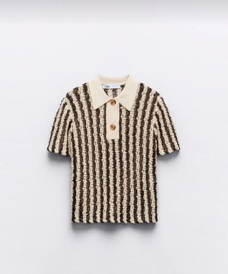 ZARA Striped Knit Polo Shirt