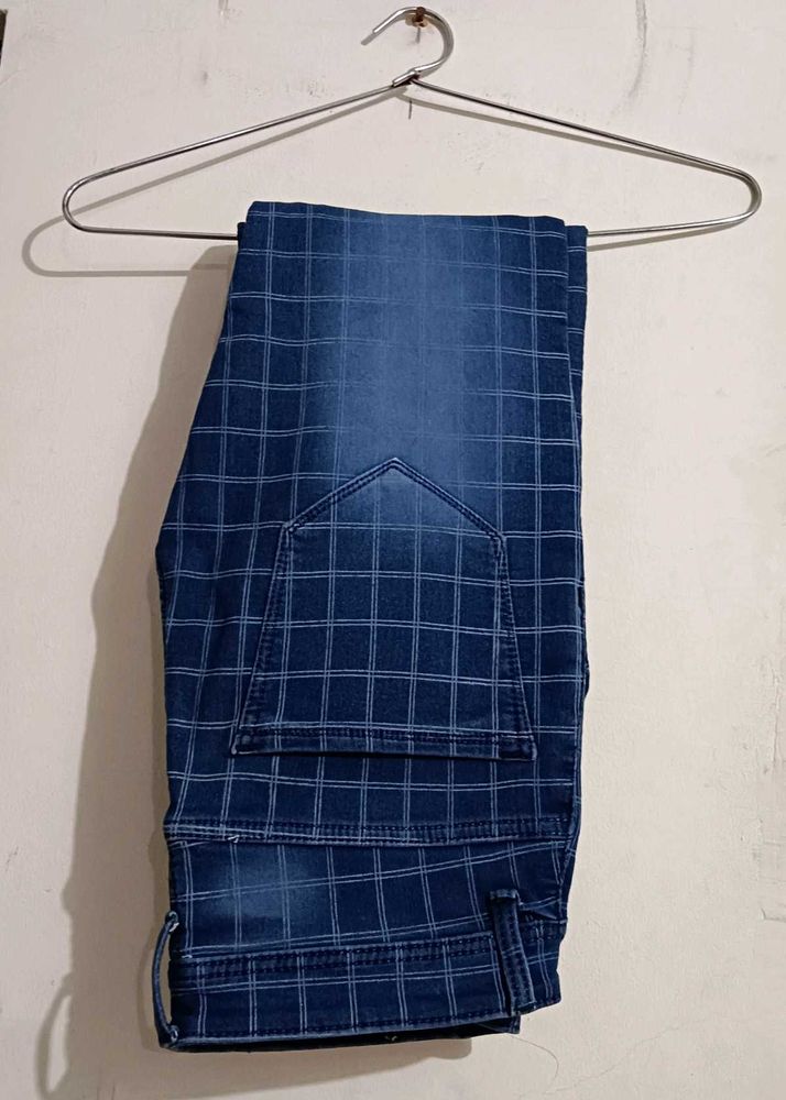 Checked Denim Jeans