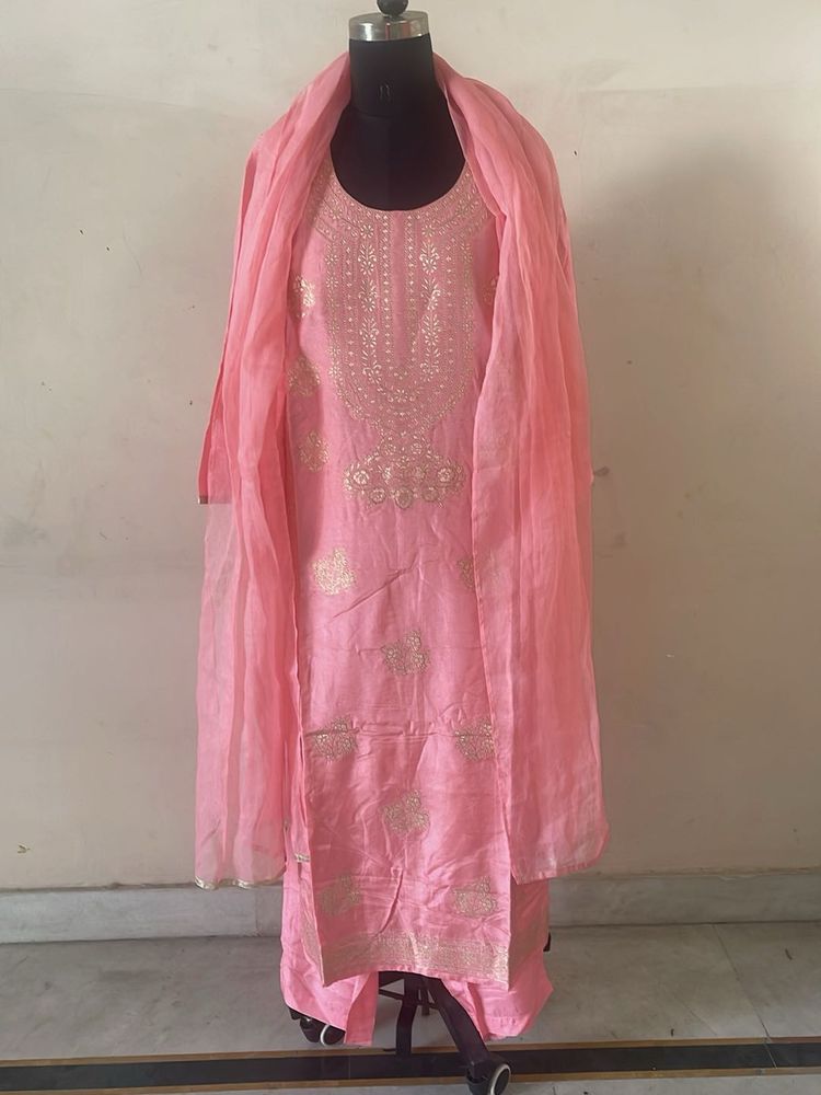 Pink Embroidered Kurta Set with Dupatta