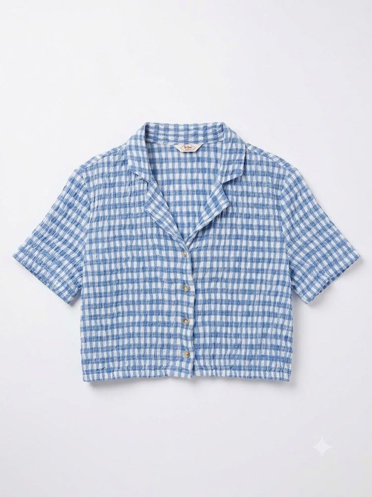 Blue Gingham Cropped Shirt