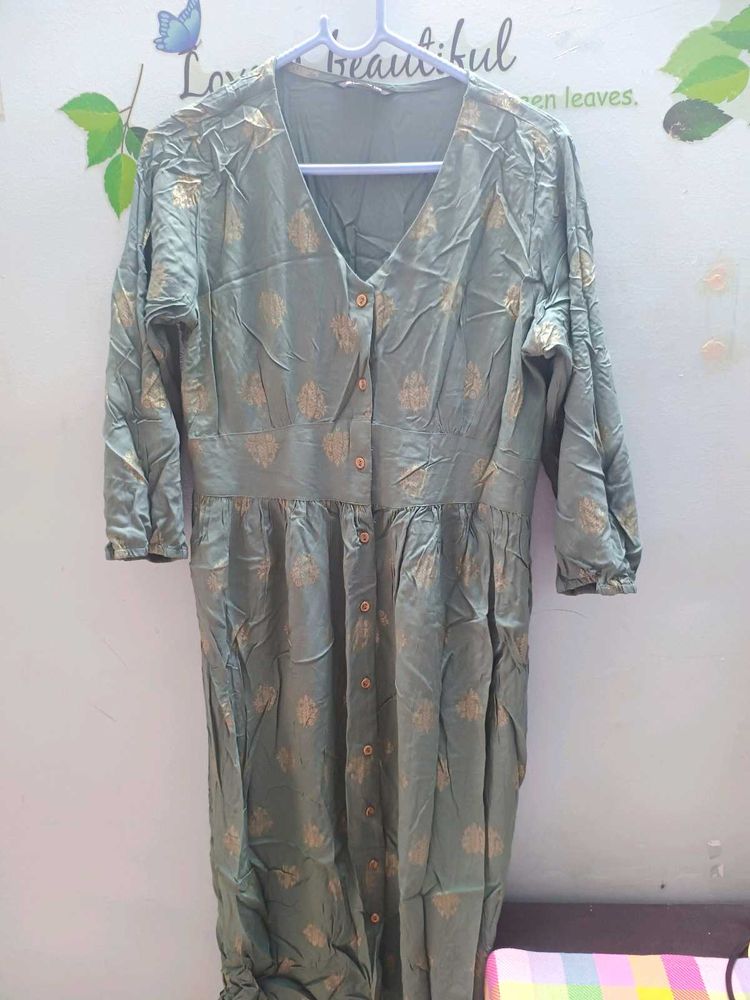 Sage Green Button-Down Midi Dress