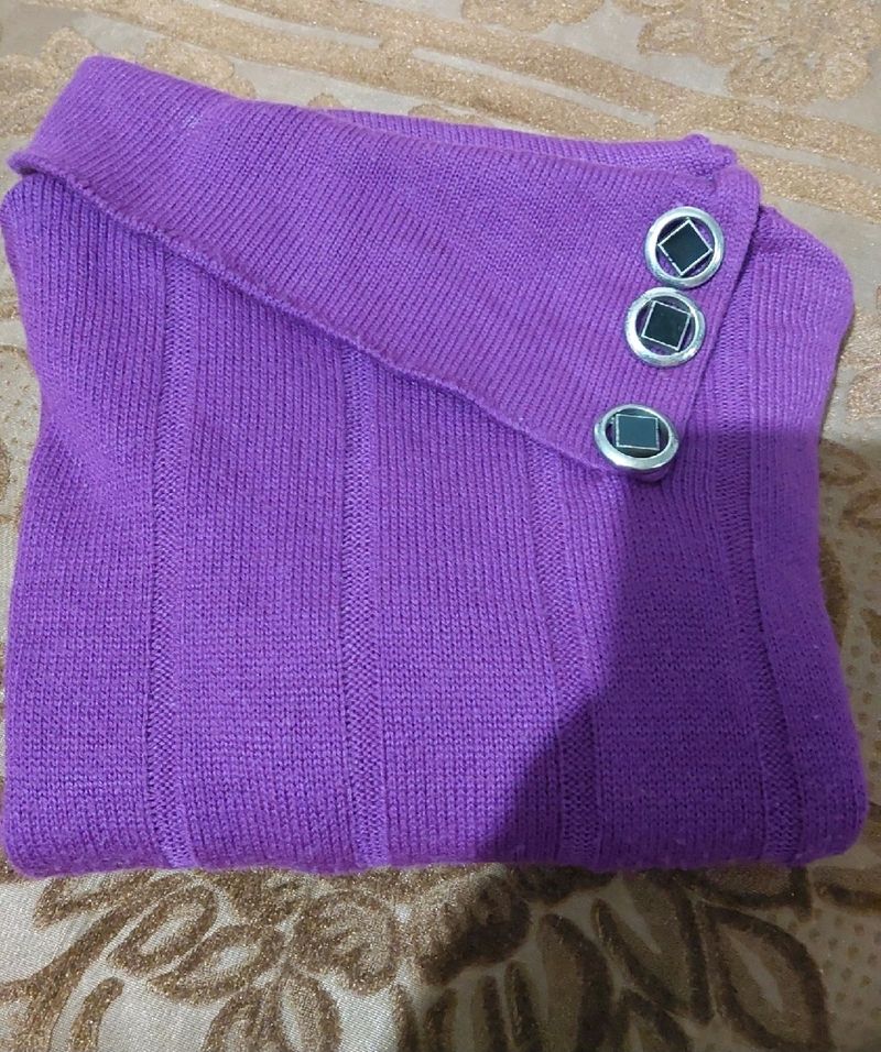 Purple Knit Sweater with Button Detail