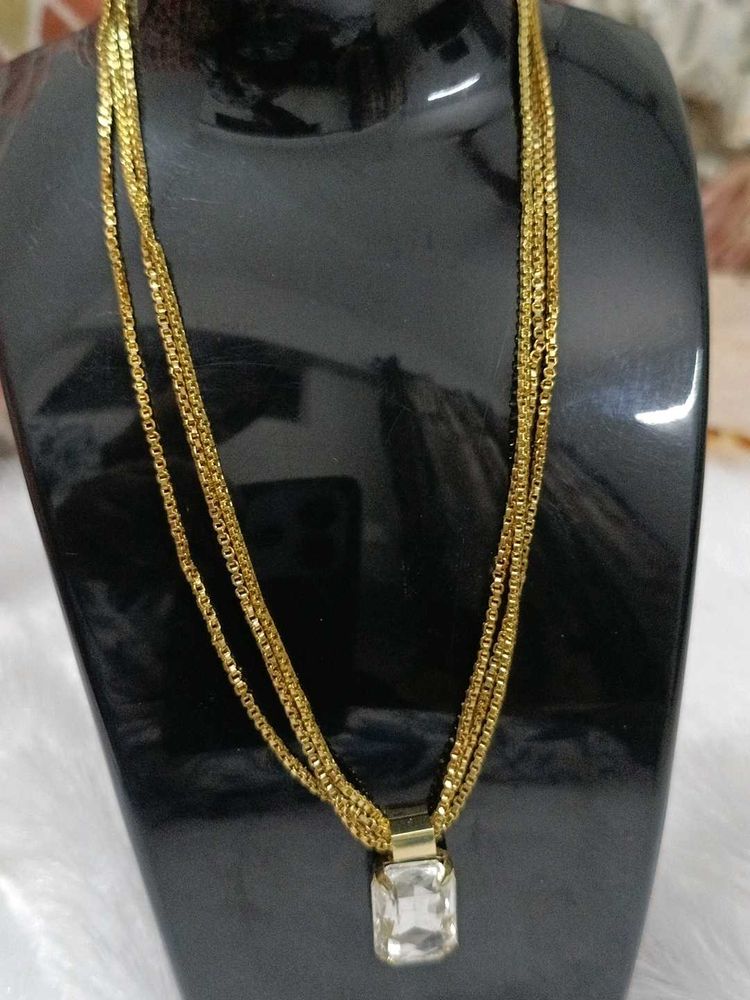 Gold Layered Necklace with Crystal Pendant