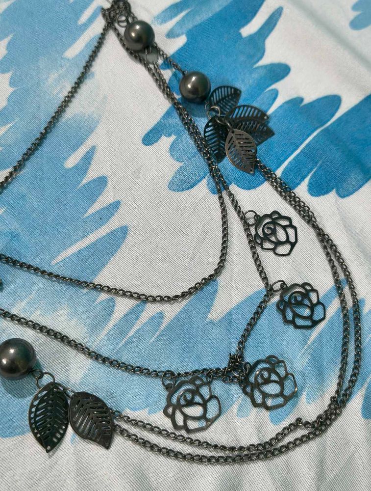 Layered Rose and Leaf Necklace
