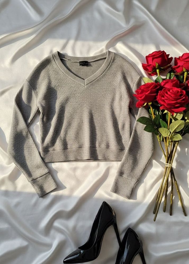 Cozy Gray V-Neck Knit top