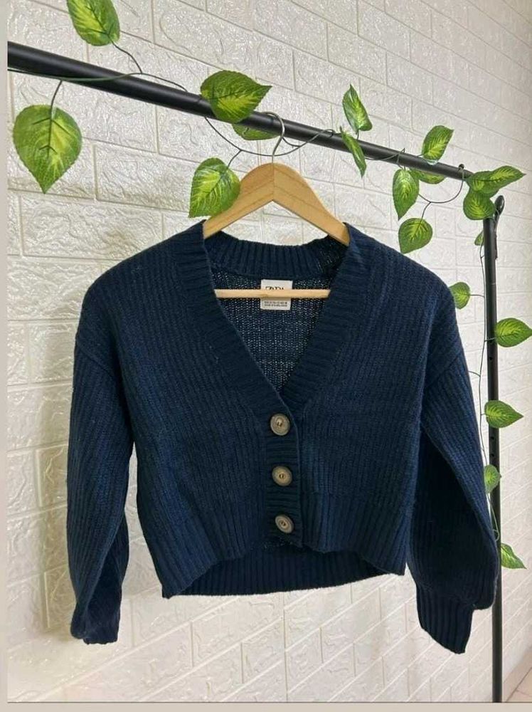 Zara Navy Blue Cropped Cardigan