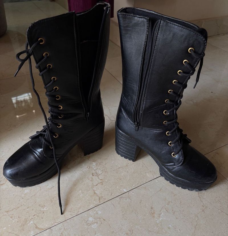 Chunky Heel Lace-Up  Boots