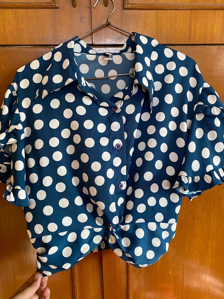 Polka Dot Tie-Front Blouse