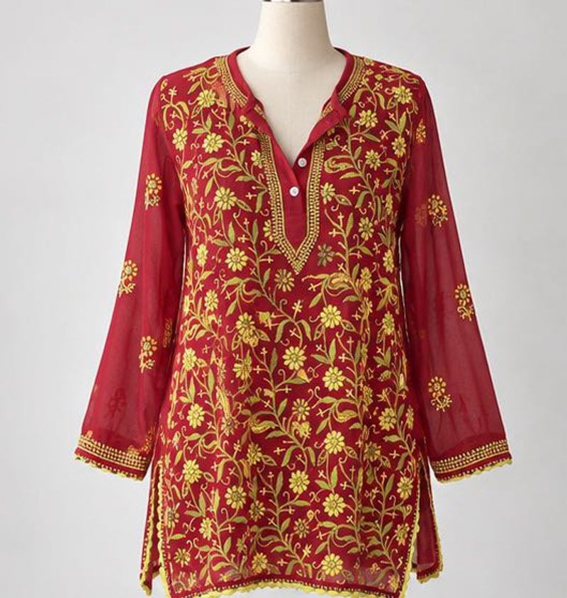 Desi Y2K Embroidered Red Kurta