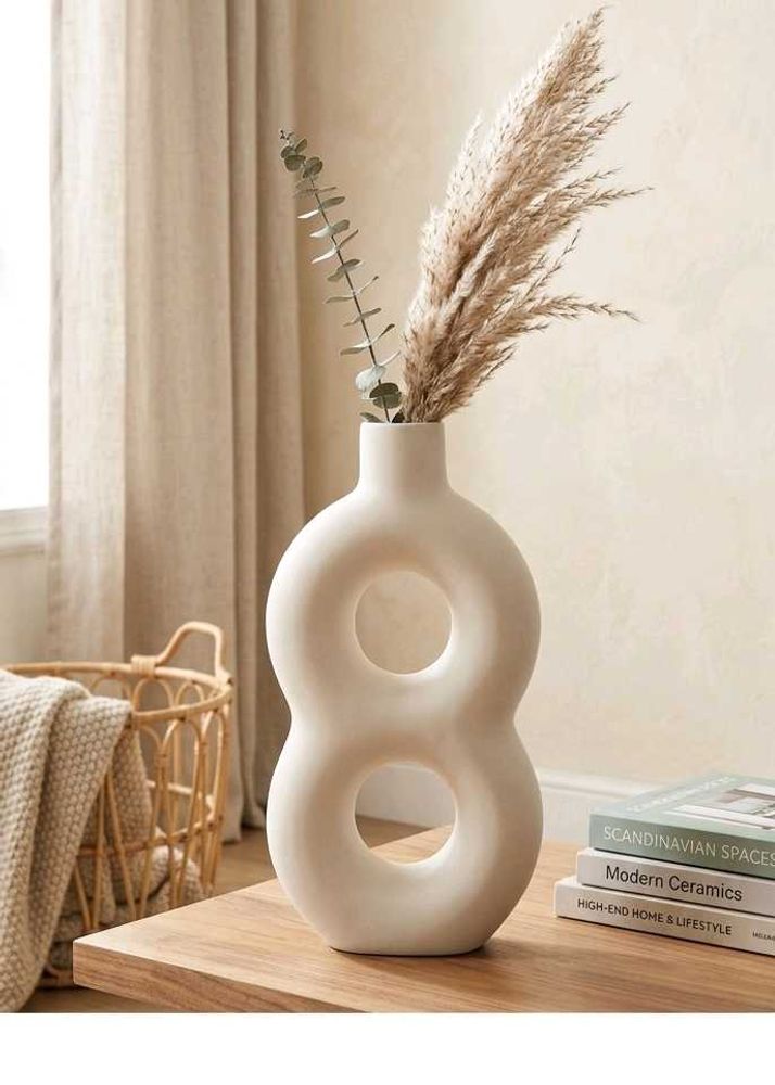Premium 8 Shape Infinity Ceramic Vase - Beige Mode