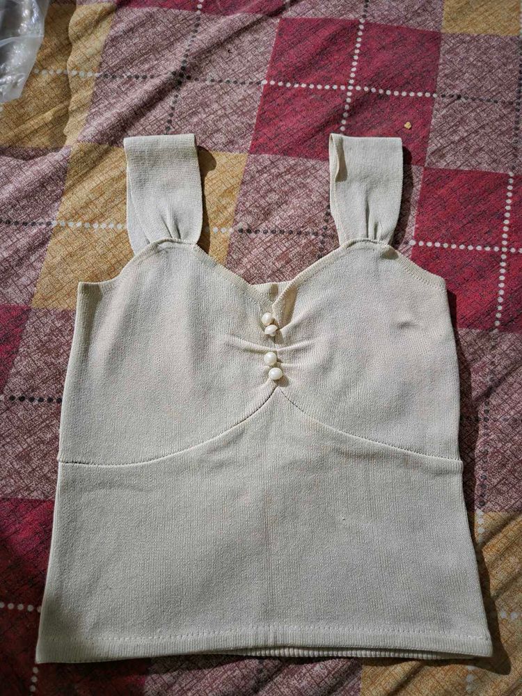 Cream Knit Cami Top with Buttons