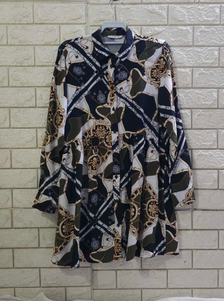 Stradivarius Baroque Chain-Print Shirt Dress