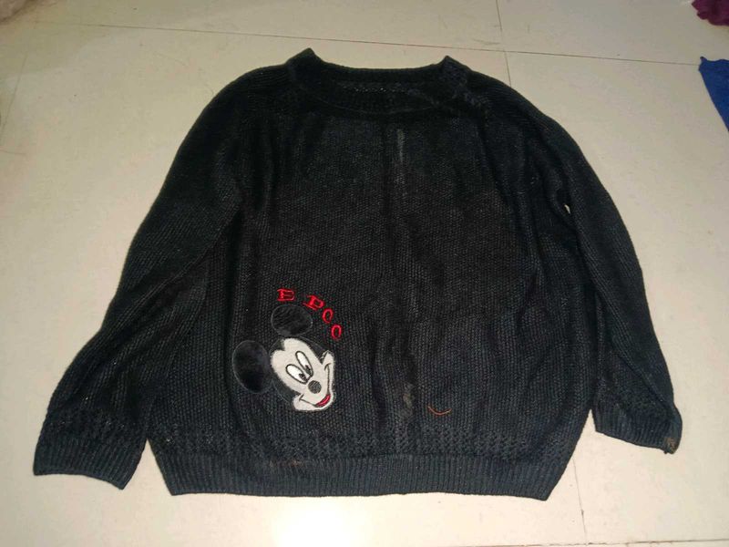 7 Black Mickey Mouse Knit Sweater