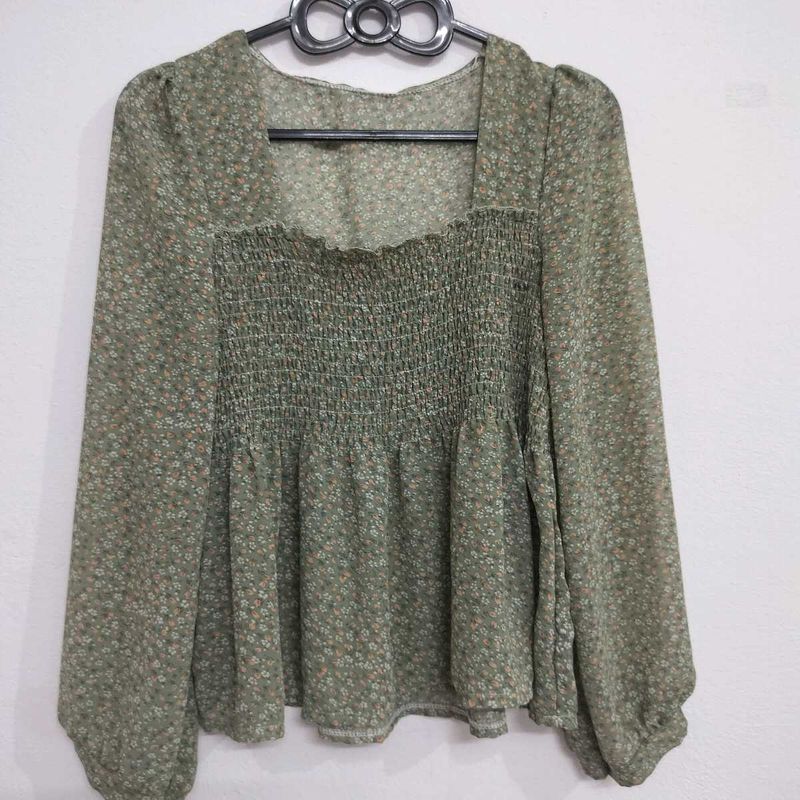 Chic Floral Smocked Square Neck Top