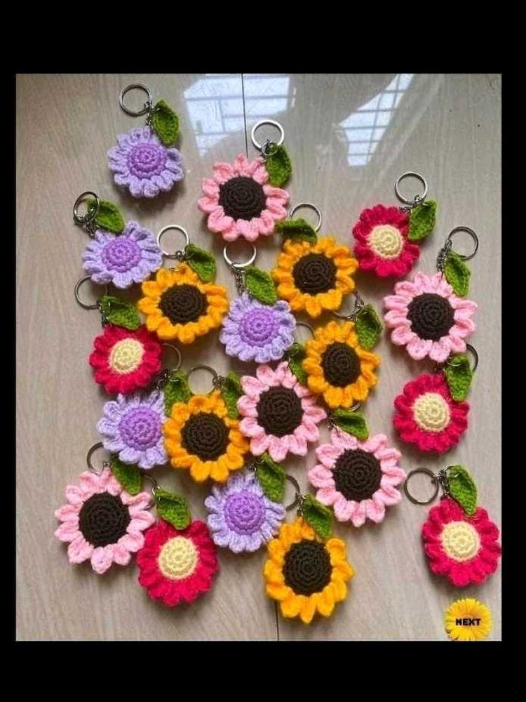 Handmade Crochet Flower Keychains set of 3