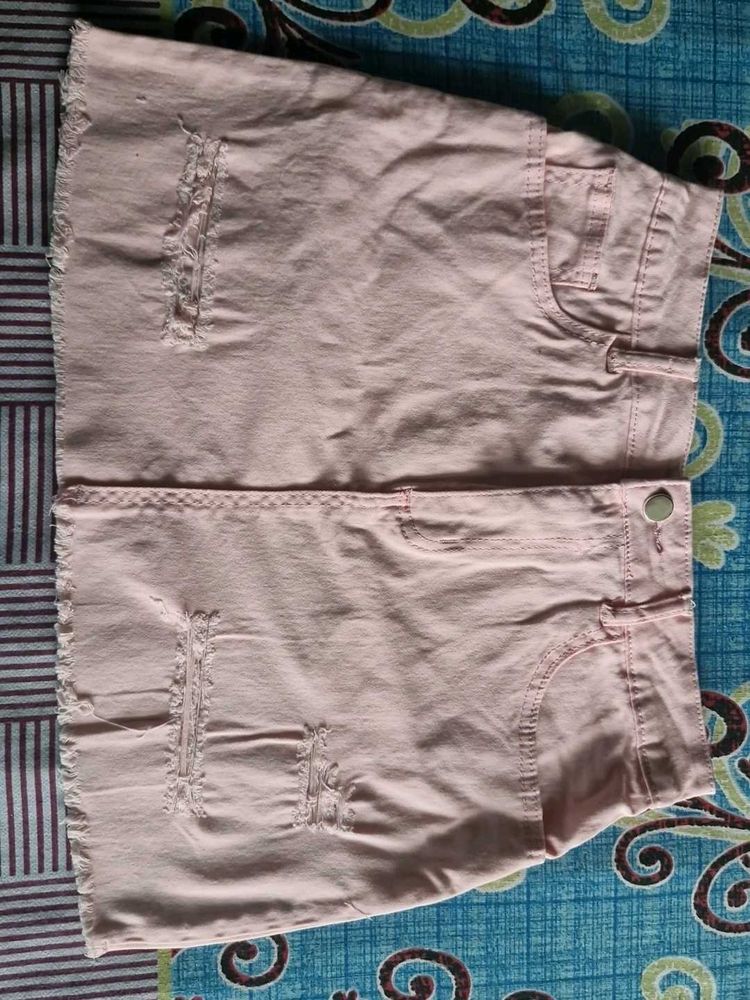 Pink Distressed Mini Skirt