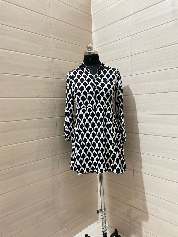 ZARA Stylish Black &amp; White Printed Dress