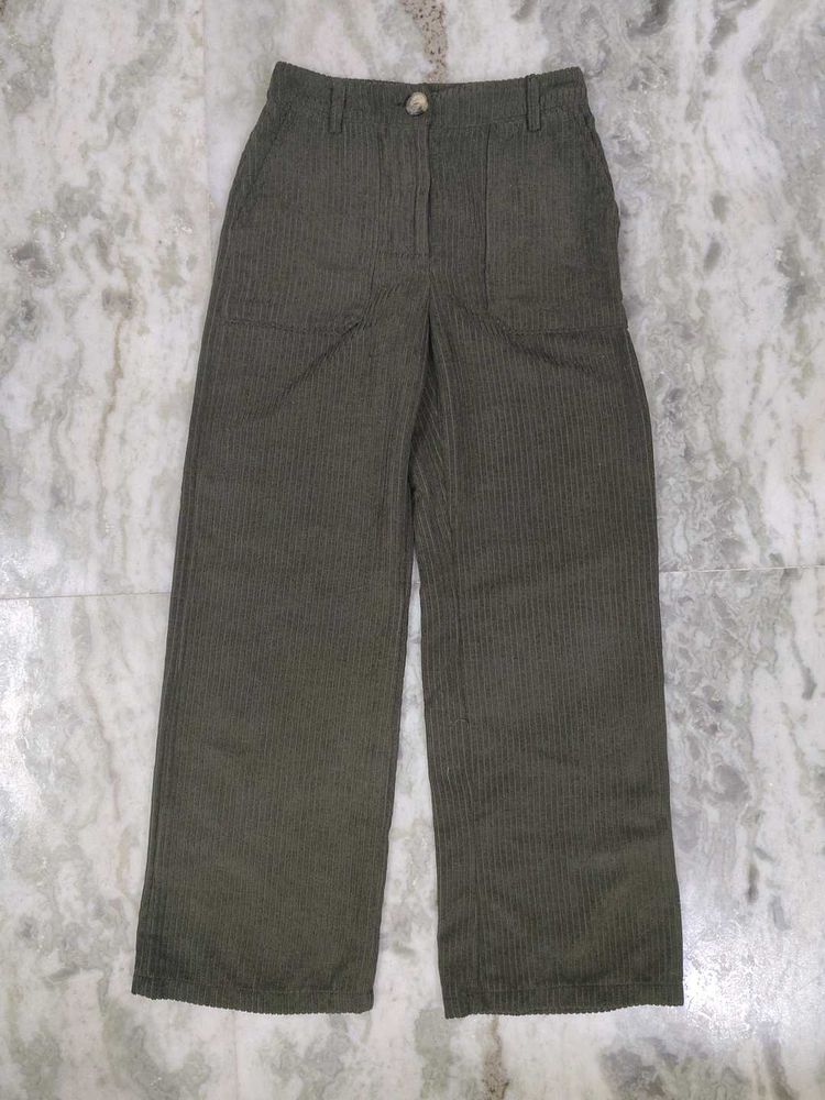 Olive Corduroy Wide Leg Pants