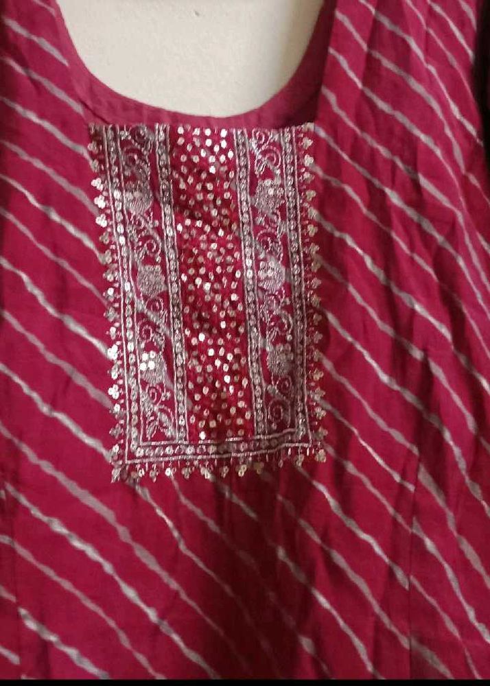 Beautiful Pink Kurta with Silver Stripes