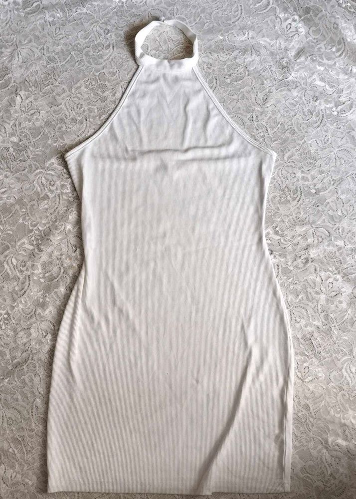 white halter neck backless dress