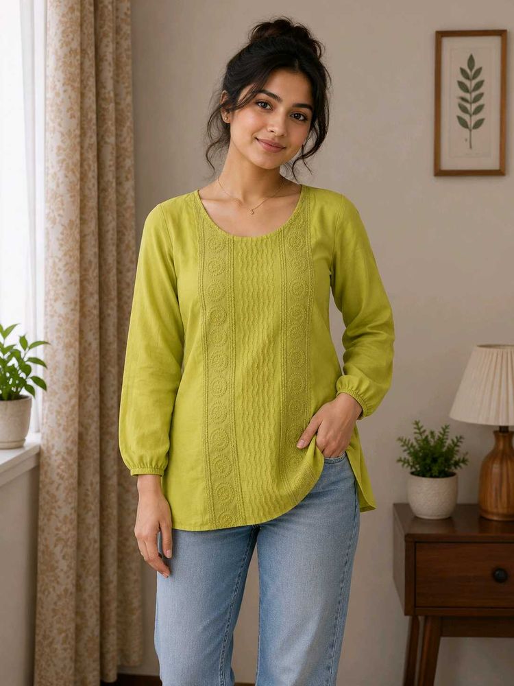 Lime Green Embroidered Kurta Top