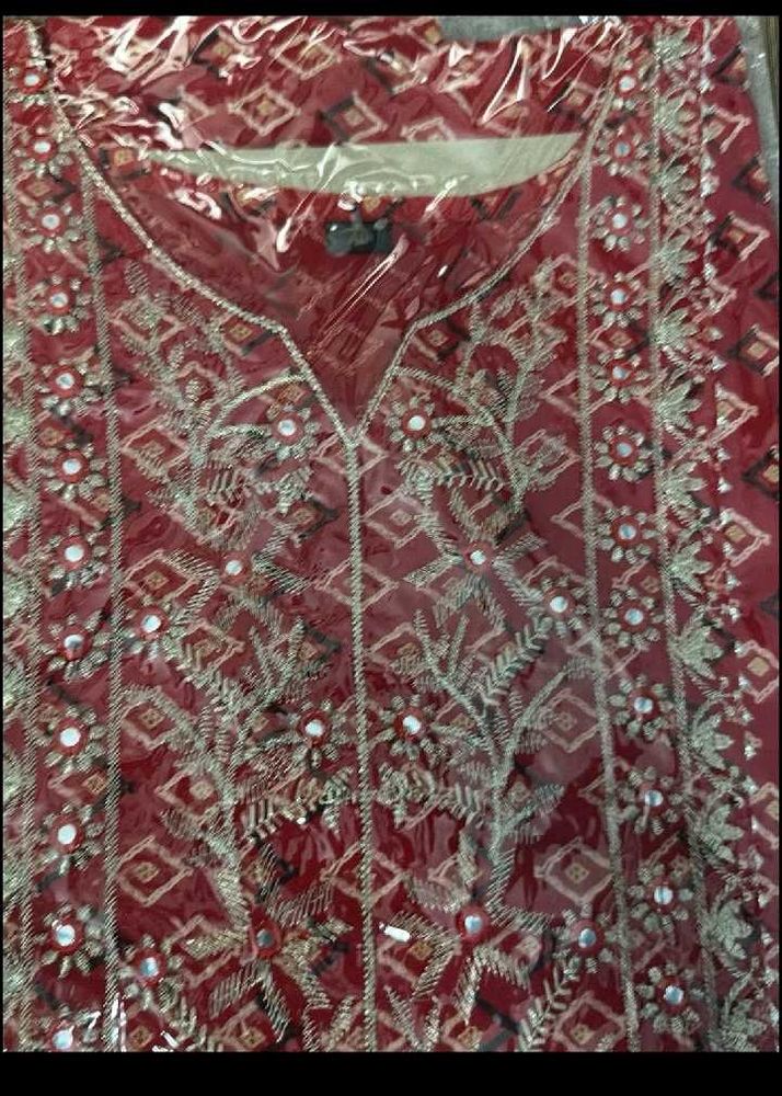 Embroidered short  Red Kurta