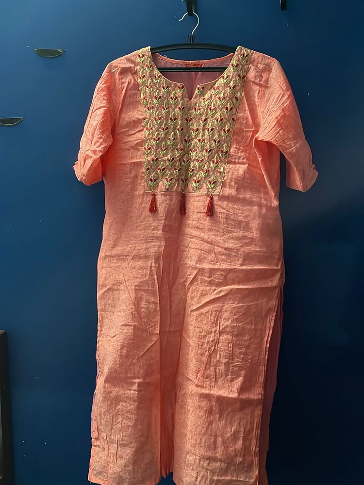 Peach Embroidered Kurta