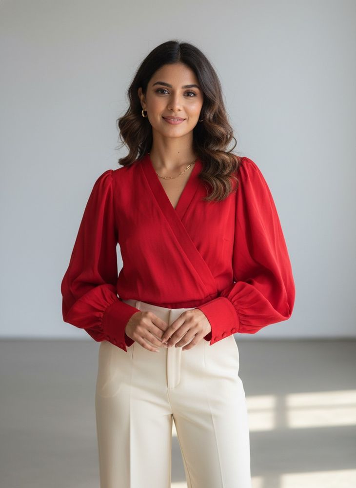 Chic Red Balloon Sleeve Top