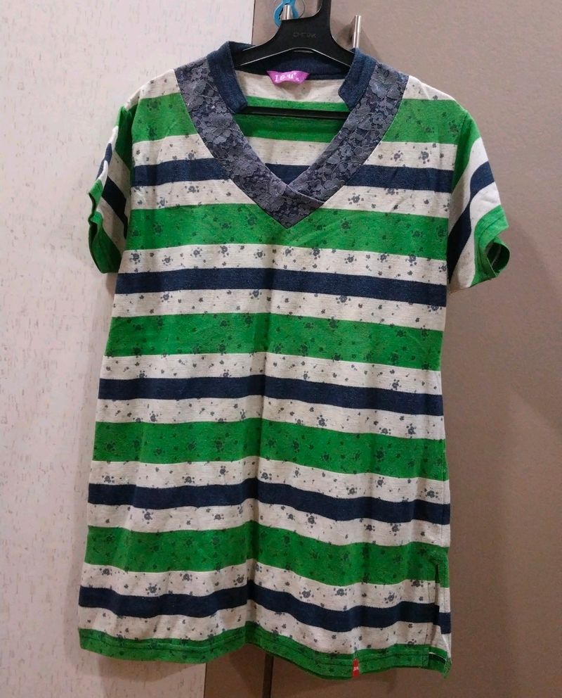 Striped V-Neck Tunic Top