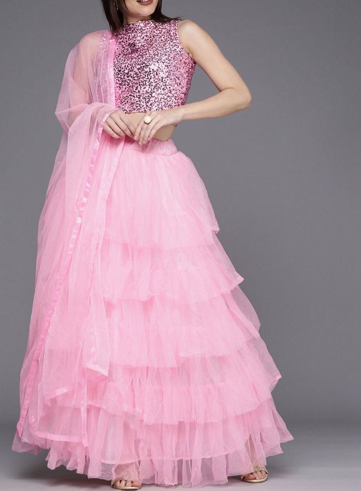 Pink Sequinned ready to wear Lehenga Choli Set