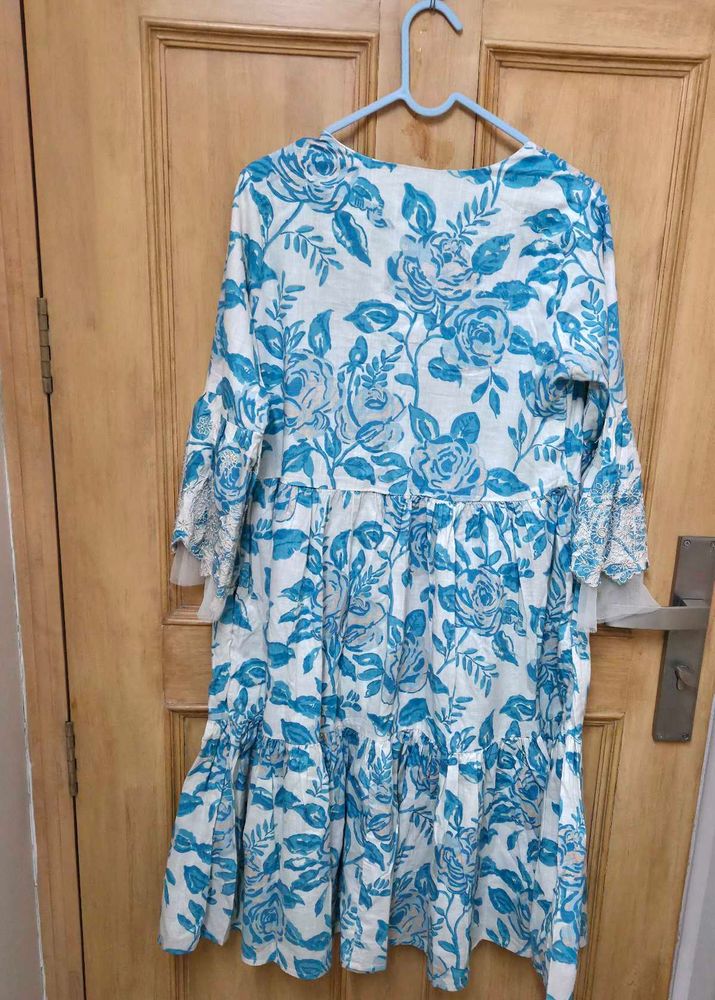 Blue Floral Print A line dress