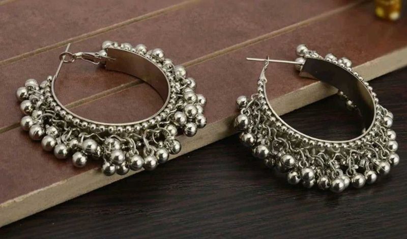Boho Silver Jhumka Earrings