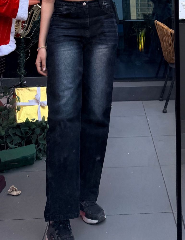 Stylish Dark Wash Wide Leg Jeans
