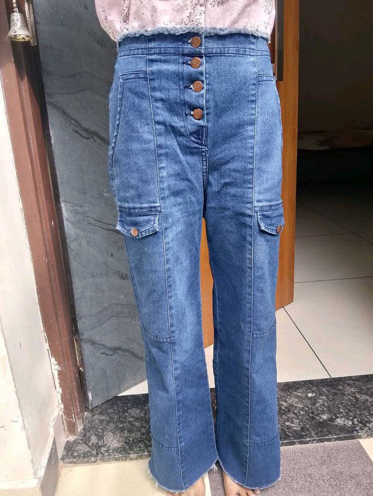 Blue Denim Cargo Pants