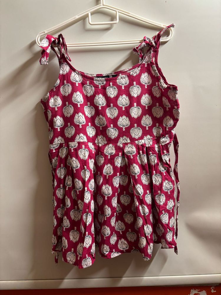 Stylish Pink Printed Cotton Kurti