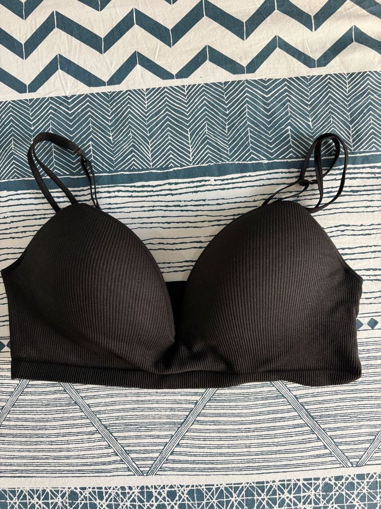 H&amp;M Luxe Black Ribbed Padded Push Up Bra