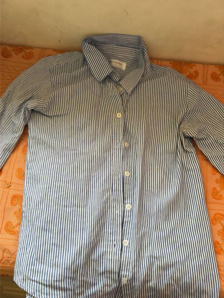 Blue Striped Button-Up Shirt