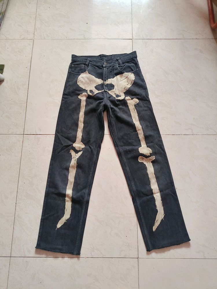 Straight Fit Skeleton Designed Denim Jeans 🦴💀