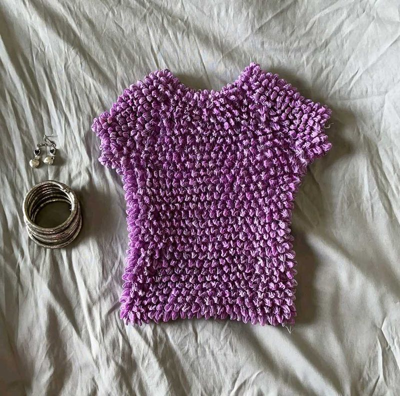 Purple Textured Crop Top